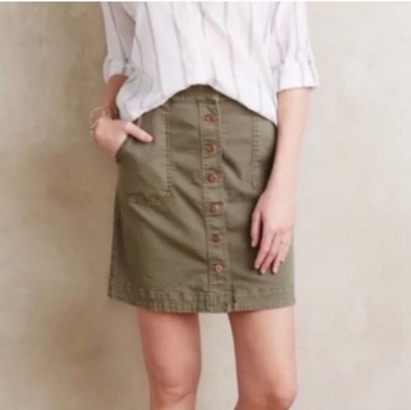 Anthropologie Pilcro and the Letterpress Olive Cargo Utility Skirt 4 - Picture 1 of 11